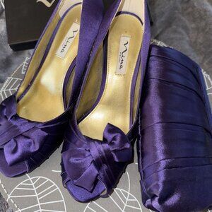 Nina Purple Forbes Grape Luster Satin Peep Toe Formal Heels